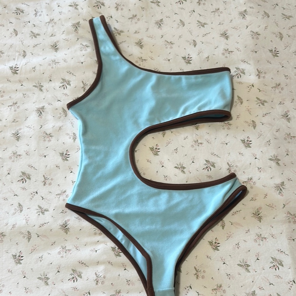 Frankie's Bikinis Blue and Brown One-Piece Swimsuit